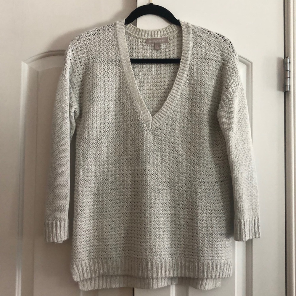 Banana Republic V Neck Grey/Shimmery Sweater